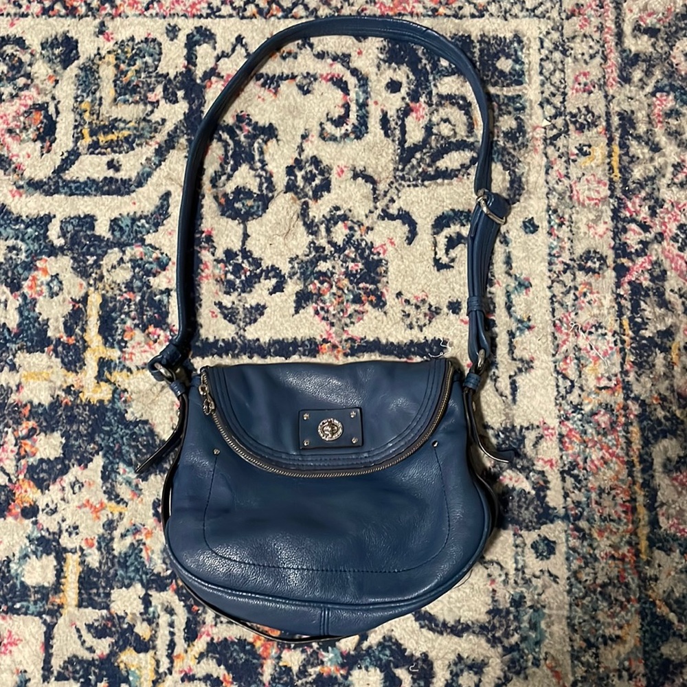 Marc Jacobs Blue Leather Messenger Cross Body Bag